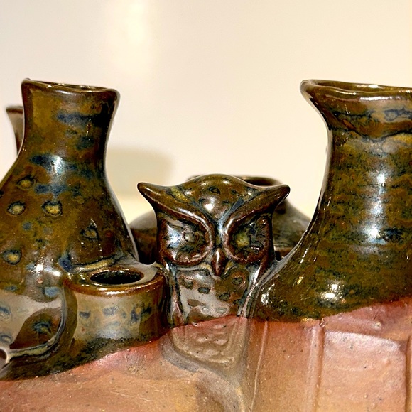 7 Vtg bud vases that are connected & 2 owls - crafted in Japan for Takahashi - Picture 5 of 9